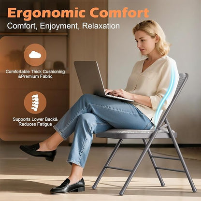 Commercial Grade Folding Chair with Padded Fabric Cushion（16"X16" |Double-hinged Legs Luxury Style|4.5kg Capacity Max Weight 150Kg for Home and Office,Indoor and Outdoor Events (4, Fabric-Beige)