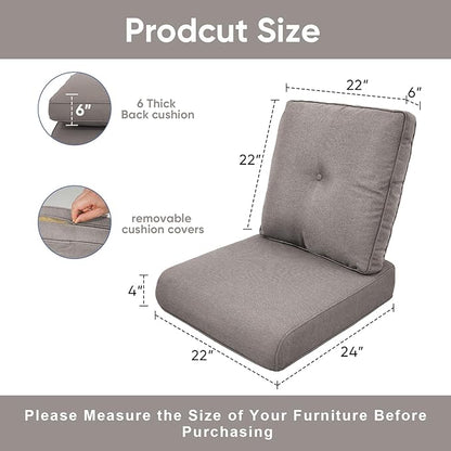 7-Piece Outdoor Patio Cushion Set - Fade & Water Resistant with Removable Olefin Cover, 22x24x4 Inch Memory Foam Cushions for Wicker Sectional Sof - Grey/Buckle