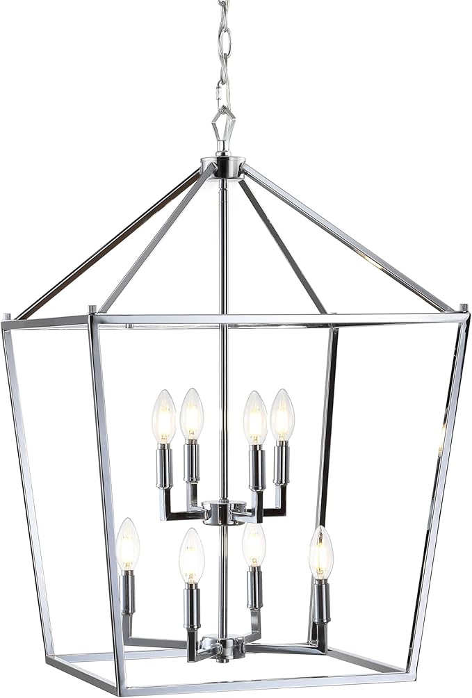 JONATHAN Y JYL7438C Pagoda Lantern Dimmable Adjustable Metal LED Pendant Classic Traditional Farmhouse Dining Room Living Room Kitchen Foyer Bedroom Hallway, 20 in, Chrome