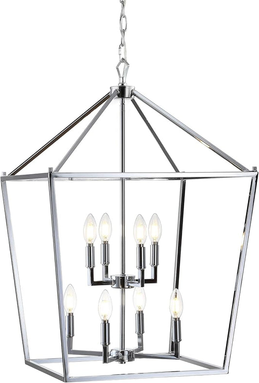 JONATHAN Y JYL7438C Pagoda Lantern Dimmable Adjustable Metal LED Pendant Classic Traditional Farmhouse Dining Room Living Room Kitchen Foyer Bedroom Hallway, 20 in, Chrome
