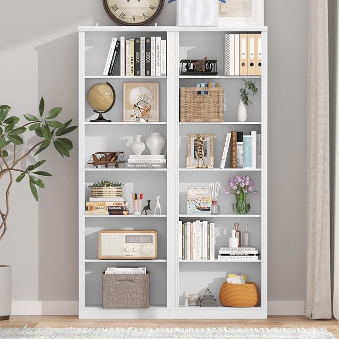 75" Tall Bookshelf & Bookcase, 6-Tier Adjustable Storage Shelves, Book Shelf with Anti-Tipping Device, Floor Standing Modern Display Rack for Living Room, Bedroom, Office, White