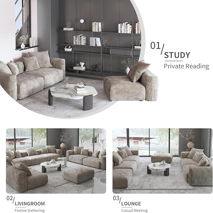Oversized Modular Sectional Sofa with Ottomans,5 Seater Corduroy V Shaped Reversible Corner Couch,141.73" Convertible Sofa & Couch Free Combination for Living Rooom,Brown
