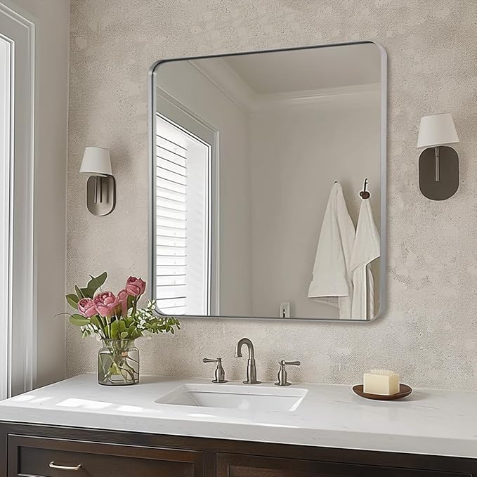 ANDY STAR Brushed Nickel Mirrors for Bathroom Sink,36x40 Inch Bathroom Vanity Mirror with Rectangular Metal Frame-Modern Clean Design with Superior Stainless Steel Frame