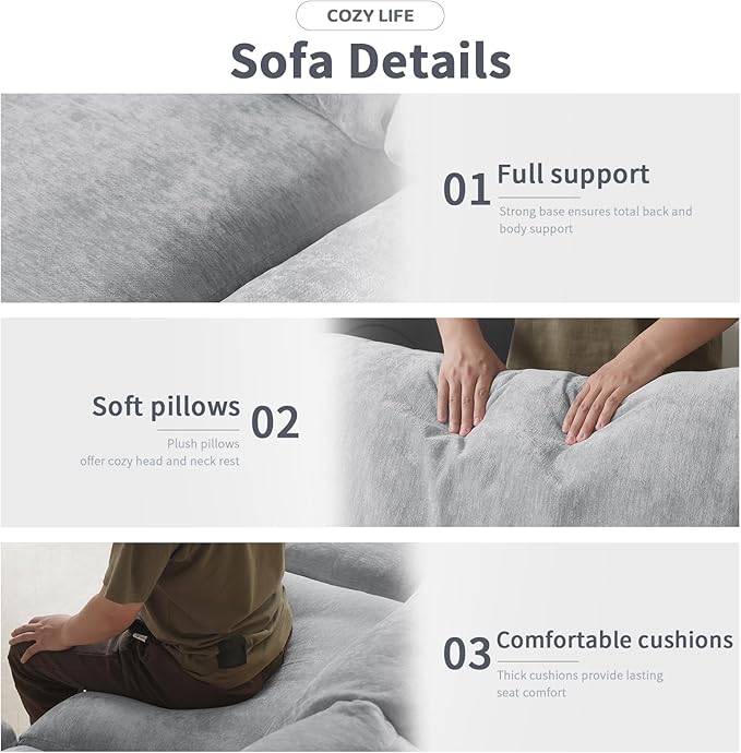 WJShome Cloud Sectional Couches for Living Room,67" Convertible Love Seat, 2 Seater Modular Sectional Sofa,Deep Seater Furniture Sets,Gray