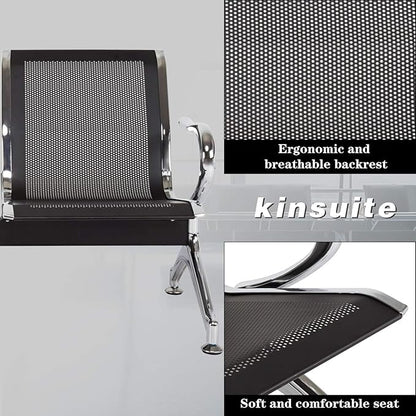 Kinsuite Reception Room Chair - 2 Seat Metal Waiting Room Chairs, Office Guest Chairs & Reception Seat for Office Bank, Hospital, Airport, Black