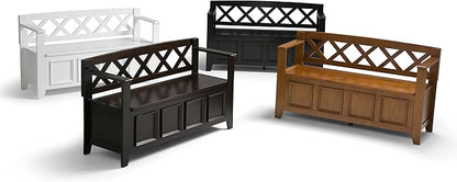 SIMPLIHOME Amherst Entryway Storage Bench - 48 inch Wide Solid Wood Hallway Seat in Hickory Brown, Transitional Bench for Entryway or Living Room with Lift-Up Lid and Spacious Storage