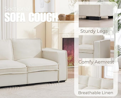 EALSON 67" Loveseat Sofa Modern Love Seat Sofa Comfy Linen Fabric Upholstered Cloud Couches Mid Century Modular 2-Seater Sectional Couch with Throw Pillows for Bedroom/Living Room/Apartment, White