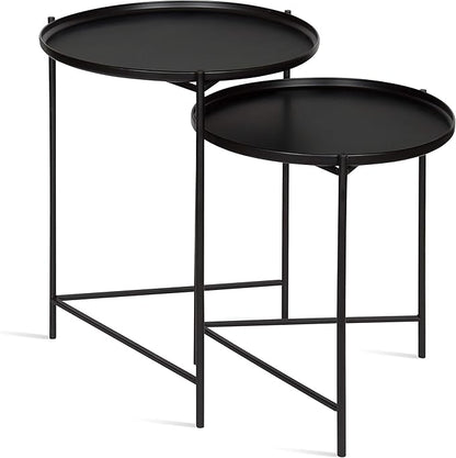 Kate and Laurel Ulani Set of 2 Nested Round Metal End Tables, Black