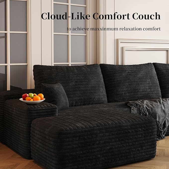 135.4" Oversized Cloud Modular Sectional Sofa, U-Shaped Couches with Ottoman for Living Room, Deep Seat Boneless Couch, 1600lb Weight Capacity, No Assembly Required (Black, Right Facing Chaise)