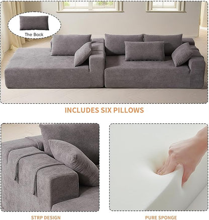 108" Modular Sectional Couch Sofa with L-Shape Chaise, Modern Cloud Comfy Sofa with Deep Seat, Upholstered Couches for Living Room Bedroom, No Assembly Required (Grey Right Facing Chaise)