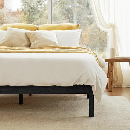 LIFEMENT Classic Wood Platform Bed Frame, Essential, Noise Free, Under Bed Storage, No Box Spring Needed, Easy Assembly (Black, Queen (U.S. Standard))