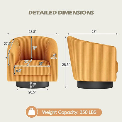 360° Swivel Accent Chairs Set of 2, Modern Bucket Chair, Corduroy Barrel Armchair, Comfy Boucle Chair, Single Sofa for Living Room Bedroom. Orange