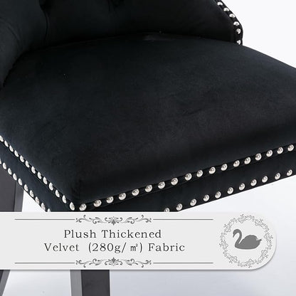 Velvet Upholstered Dining Chairs Set of 6, Modern Style Kitchen Side Chairs with Nailhead Trim and Wood Legs,Metal Pulling Ring for Dining Room Living Room(Black,Set of 6)