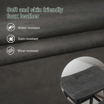 Counter Height Bar Stools Set of 6 for Kitchen Counter Farmhouse Modern Barstools with Faux Leather Upholstered Backless Seat and Solid Wood Legs 24 inch Bar Chairs, Grey + Black