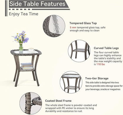 5 Piece Outdoor Patio Furniture Set Wicker Conversation Set Swivel Rocking Chairs with Side Table and Ottomans for Backyard, Porch, Deck, Beige
