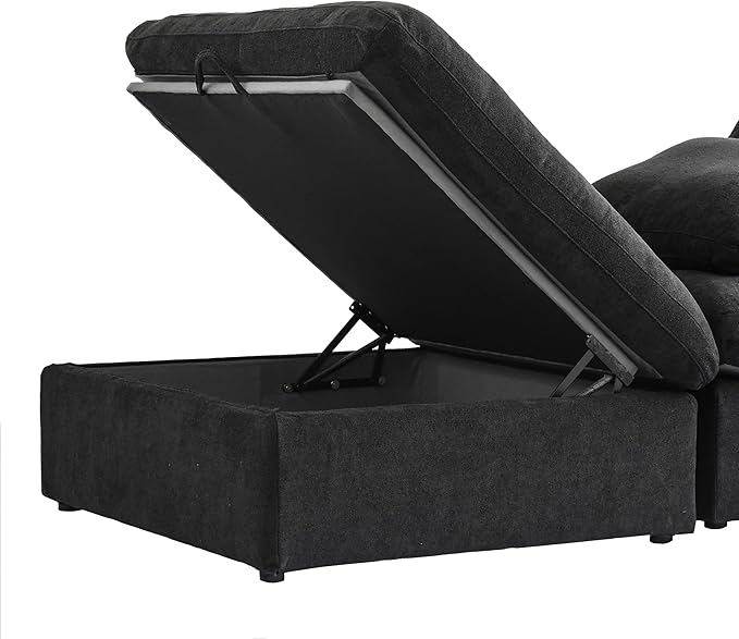Cloud Couch Modular Sectional Sofa with 2 Storage Ottomans,160.6" U Shaped Couch,6 Seater Minimalist Wide Deep Seat Convertible Couches, Covers Washable&Replaceable,Black
