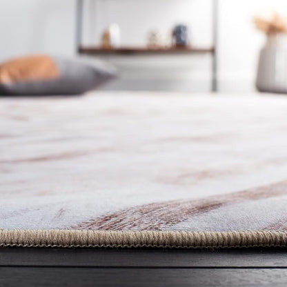 SAFAVIEH Washable Rug Faux Hide Collection - 9' x 12', Beige & Brown, Slip Resistant, Western Rustic Decor, Printed Pattern, Ideal for Living Room, Bedroom, Home Office, Dining Space (FAH526A)