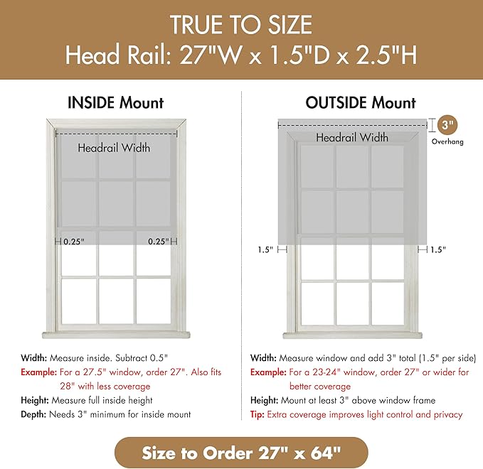 Madison Park Cordless Roman Shades, Total Blackout Window Blind Privacy Window Shades, Thermal Insulated Cordless Window Treatment for Bedroom, Living Room, Quincy, Single Panel 27" W X 64" H Grey
