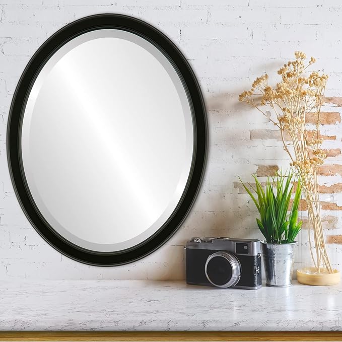 OVALCREST Oval Beveled Wall Mirror for Home Decor - Toronto Style - Matte Black - 26" x 20"