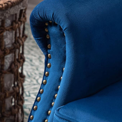 Accent Reading Arm Chairs Set of 2 for Living Room Bedroom, Midcentury Modern Comfy Corner Sofa Chair, Wingback Waiting Room Club Chair with Button Tufted Back &Lumbar Pillow, Velvet Blue