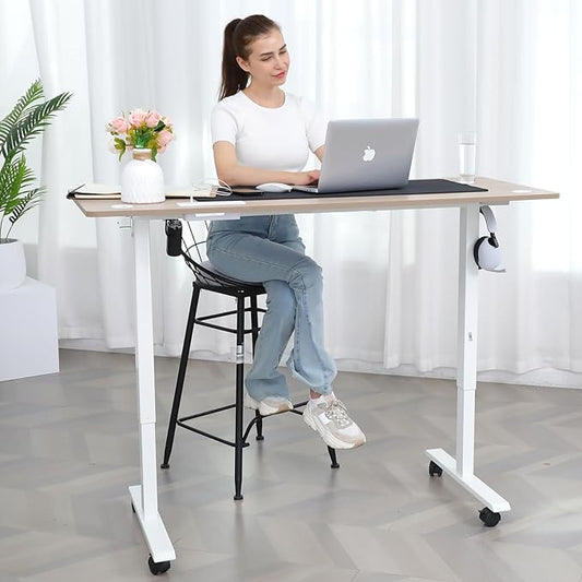 farexon Electric Standing Desk 55 x 24In with Charging Station, Adjustable Height Desk with Mouse Pad, 2 USB Ports & 3 Power Outlets, 4 Caster, 4 Preset Heights, 27''-46'' Lifting Range