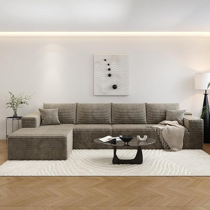 135.4" Cloud Sectional Couch with L-Shape Chaise,Modern Modular Sofa with Deep Seat, Upholstered Couches for Living Room Bedroom Apartments,No Assembly Required, (Camel,Left Facing Chaise)