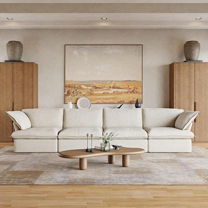 JACH Modular Sectional Couches for Living Room, Deep 4 Seats 162" Sectional Sofa, Cushion Covers Removable, Two Corners and Two Middle, Sofas Furniture for Living Room, Beige
