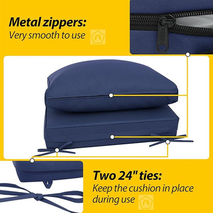 AAAAAcessories Outdoor Deep Seat Cushions, Waterproof, Fade-Resistant Patio Furniture Replacement Cushions, 23.5" x 25.5" x 5" + 23.5" x 13.5", Set of 2, Navy Blue
