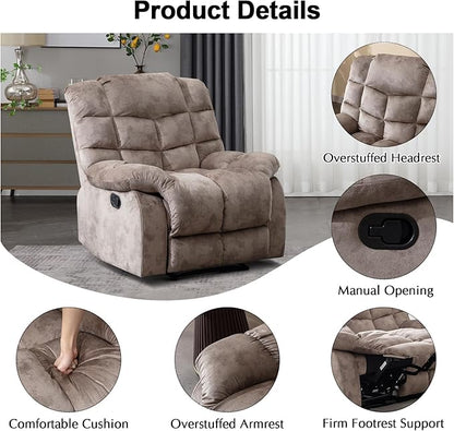 CANMOV Manual Recliner Chair, Single Reclining Sofa with Overstuffed Backrest and Armrest for Living Room, Bedroom Furniture, Light Brown