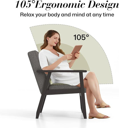 KCC Mid-Century Modern Linen Fabric Accent Chair, Upholstered Tufted Leisure Chair Comfy Reading Side Chair with Armrest and Solid Wood Frame for Living Room Bedroom Balcony(Gray)