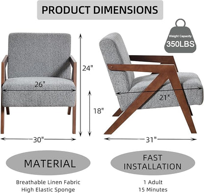 INZOY Mid Century Modern Accent Chair with Wood Frame, Upholstered Reading Armchair with Soft Linen Fabric, Accent Chair for Living Room Bedroom Apartment, Easy Assembly, Blue