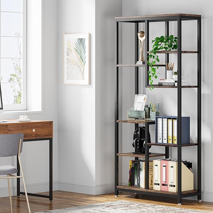 Tribesigns 6-Tier Tall Bookshelf Set of 2, Industrial 8-Shelf Open Bookcase Storage Display Book Shelves for Living Room, Home Office