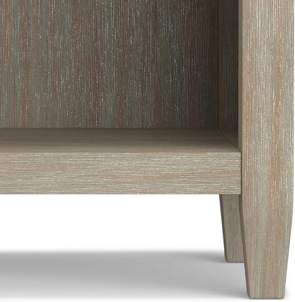 SIMPLIHOME Carlton Bedside Table - 24 inch Wide Solid Wood Nightstand Table in Distressed Grey, Transitional Bedroom Side or End Table with 2 Drawers, Open Storage Shelf and Bronze Hardware