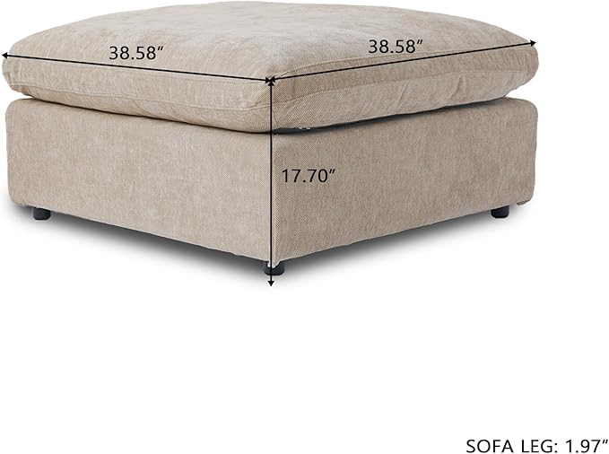 JACH Modular Ottoman Seater for Living Room, Cushion Covers Removable, Minimalist Comfy Footstool, Breathable Ottoman for Living Room Apartment (Khaki)