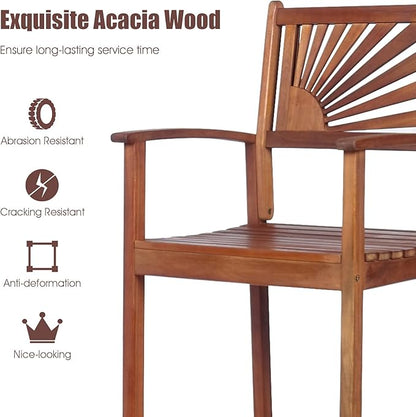 COSTWAY Bar Stools Set of 4, Outdoor Acacia Wood Bar Chairs with Sunflower Backrest, Curved Armrests & Breathable Seat, Ideal for Balcony, Sunroom, Patio, Easy Assembly