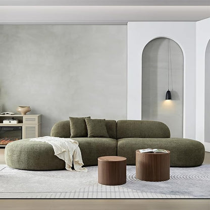135.4" Oversized Curved Sofa Round Sectional Couch with Chaise,Luxury Cloud Sofa,Modern Boucle Couch with 2 Pillows,Couches for Living Room,Small Spaces,Office,Apartment (Green-Left-Facing)
