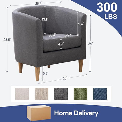 Accent Barrel Chair, Modern Comfy Living Room Chairs with Armrest Small Reading Chair with Cozy Soft Padded for Bedroom Reception Room Cafe, Grey