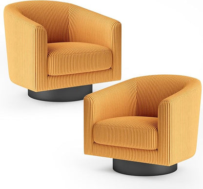 360° Swivel Accent Chairs Set of 2, Modern Bucket Chair, Corduroy Barrel Armchair, Comfy Boucle Chair, Single Sofa for Living Room Bedroom. Orange