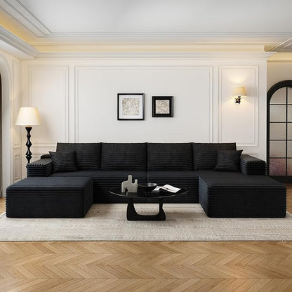 135.4"Cloud Modular Sectional Couch with 1 Ottoman,Modern Minimalist Upholstered Couches, Comfort U Shaped Sofa for Living Room,Deep Seat Corner Couch，No Assembly Required (Black,Right Facing Chaise)