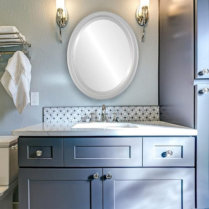 OVALCREST Oval Beveled Wall Mirror for Home Decor - Toronto Style - Silver Spray - 18" x 14"