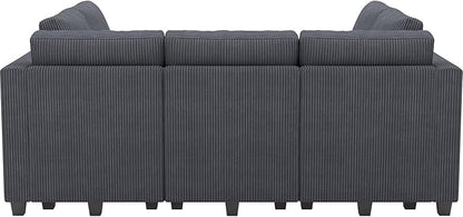 Belffin Corduroy Modular Sectional Sofa 9 Seat Convertible Sectional Sleeper Sofa Bed with Storage Ottomans Modular Sectional Couch Bed for Living Room Dark Grey