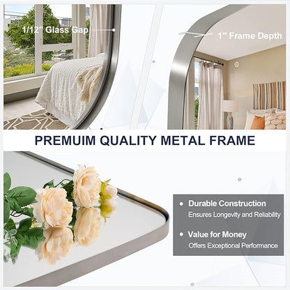 ANDY STAR Oval Mirror for Bathroom, 22x30 Brushed Nickel Oblong Bathroom Mirror for Vanity with Stainless Steel Metal Frame, Modern Anti Rust Wall Mounted