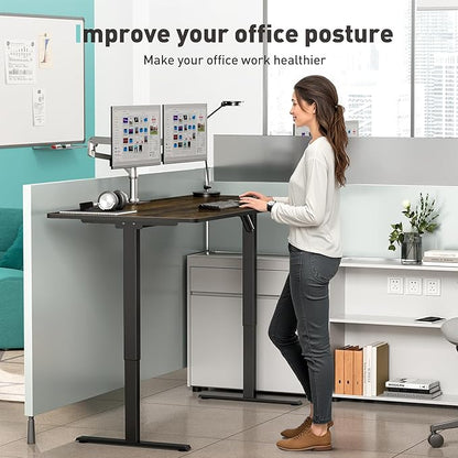 One-Piece Electric Standing Desk, 48 x 24 Inch Adjustable Height Sit to Stand Up Desk for Home Office, Work & Study, Black Frame & Brown Desktop (2 Packages)