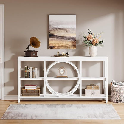 Tribesigns 70.9 Inch Extra Long Console Table for Entryway, Sofa Table Behind Couch with 3 Tier Wood Storage Shelves Industrial Metal Frame for Living Room Hallway Entryway, Pure White