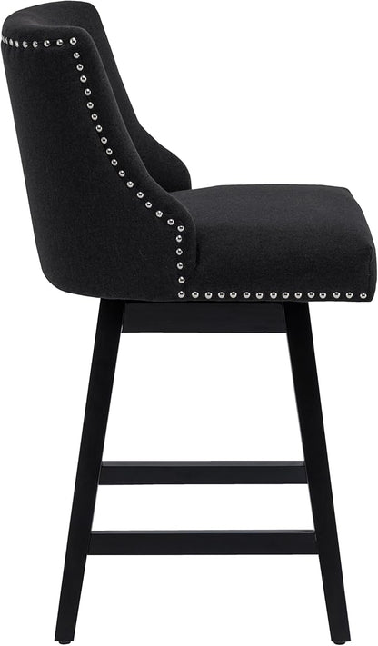 Bar Stools Set of 2, 26 Inch Upholstered Barstools with 13.8" High Back and Footrest, Swivel Counter Height Barstools for Kitchen Island Home Bar Performance Fabric Black