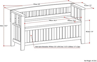 SIMPLIHOME Acadian SOLID WOOD 48 Inch Wide Transitional Entryway Storage Bench in Rustic Natural Aged Brown, For the Living Room, Entryway and Family Room