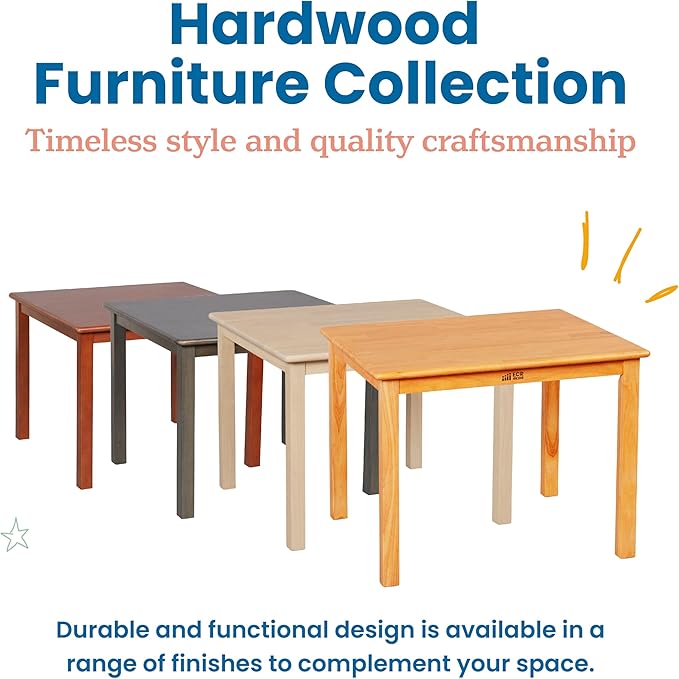 ECR4Kids 30in Square Hardwood Table with 22in Legs, Kids Furniture, Honey