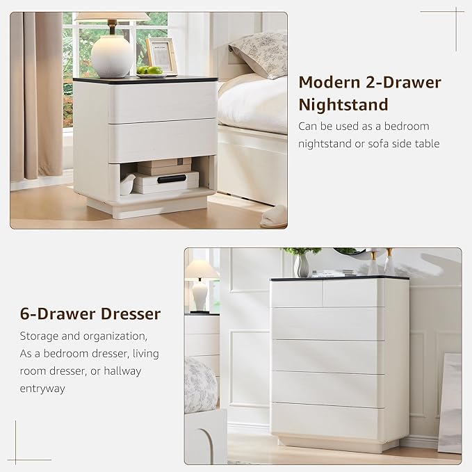 ACCOHOHO Modern Bedroom Set, 3 Pieces Bedroom Furniture Set, Includes 8 Drawers Dresser, 6 Dressers Organizer,Nightstand, Chest of Drawers Wide Storage Organizer Cabinet for Bedroom, White