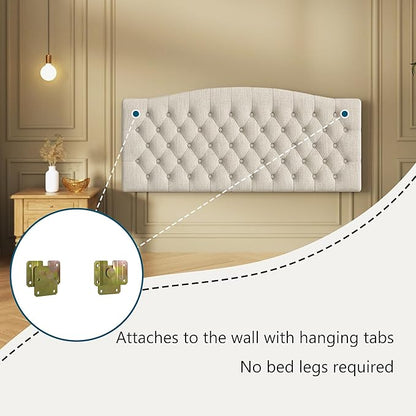 Linen Upholstered Headboard Queen/Full Size Bed Tufted Button Headboard, Featuring High-Density Sponge Padding, Luxury Texture Easy Assembly Comfort and Style-Ivory