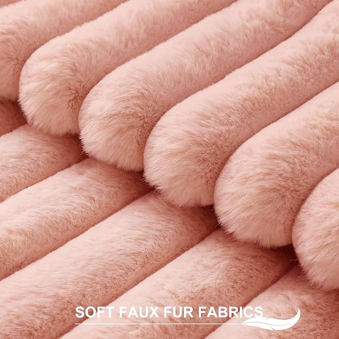 Pallene Faux Fur Plush Throw Pillow Covers 20x20 Set of 2, Luxury Soft Fluffy Striped Decorative Pillow Covers for Sofa, Couch, Living Room, Pink